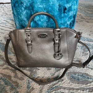 Silver Michael Kors Leather Handbag or Satchel